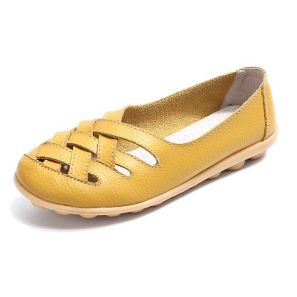 Hollow Woven Casual Nurse Shoes Cover Foot Peas Shoes for Women (Color:Yellow Size:39)