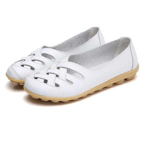 Hollow Woven Casual Nurse Shoes Cover Foot Peas Shoes for Women (Color:White Size:39)