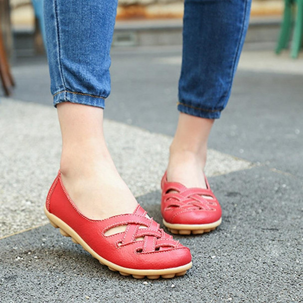 Hollow Woven Casual Nurse Shoes Cover Foot Peas Shoes for Women (Color:Red Size:44)