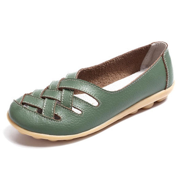 Hollow Woven Casual Nurse Shoes Cover Foot Peas Shoes for Women (Color:Green Size:41)
