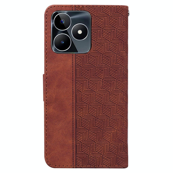 For Realme C53 / Narzo N53 Geometric Embossed Leatherette Phone Case(Brown)