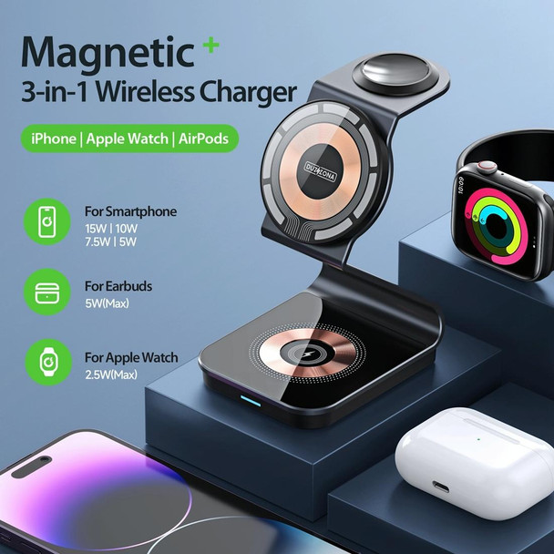 DUZZONA W15 15W 3 in 1 Transparent Magnetic Suction Wireless Charging Stand