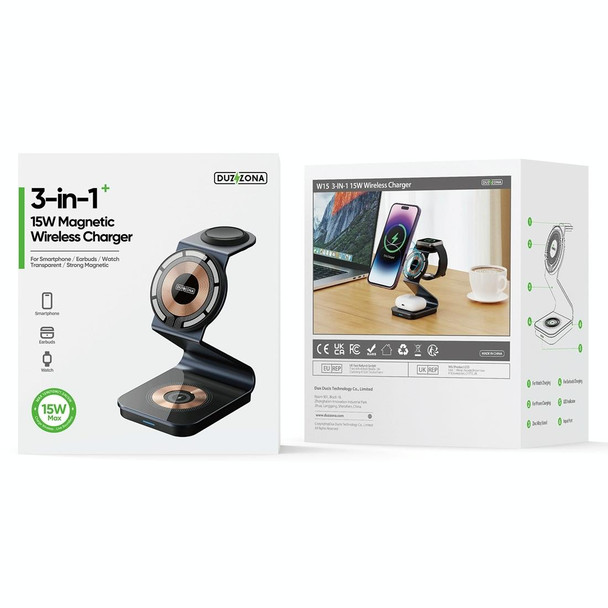 DUZZONA W15 15W 3 in 1 Transparent Magnetic Suction Wireless Charging Stand