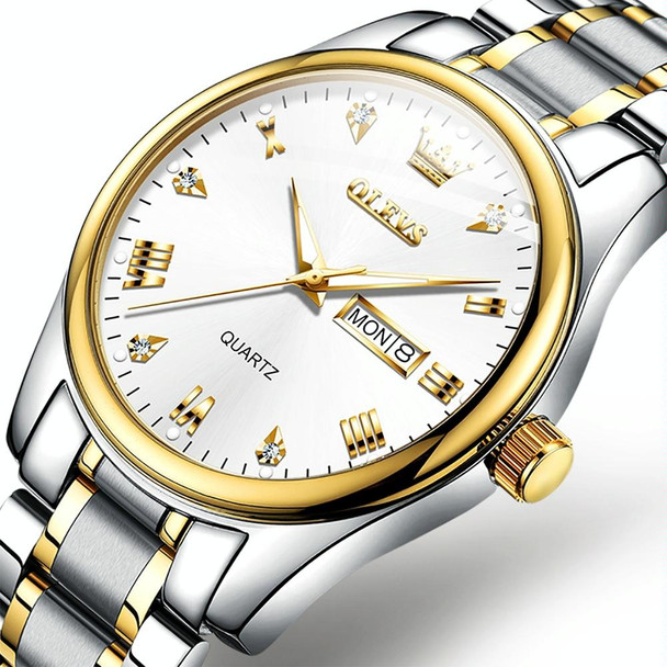 OLEVS 5563 Men Luminous Waterproof Quartz Watch(White + Gold)