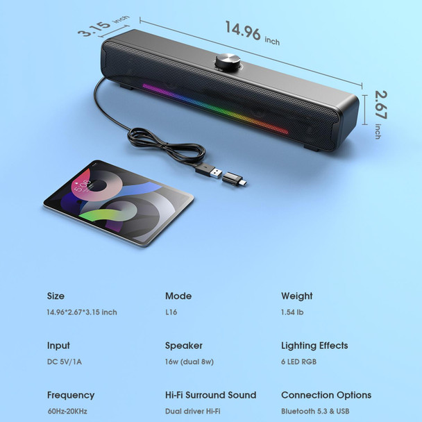 L16 Outdoor Portable RGB Light HiFi USB Bluetooth Wireless Speaker (Black)