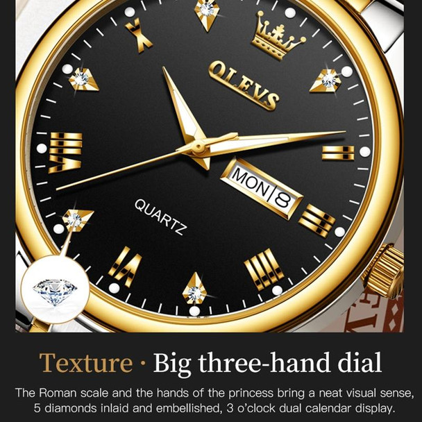 OLEVS 5563 Couple Luminous Waterproof Quartz Watch(Black + Gold)