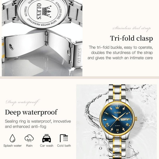 OLEVS 5563 Women Luminous Waterproof Quartz Watch(Blue + Gold)