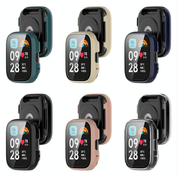 For Redmi Watch 3 Lite PC + Tempered Film Integrated Watch Protective Case(Transparent)