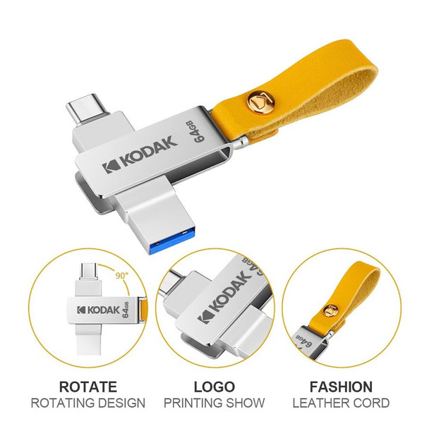 Kodak K243C 2 In 1 Type-C/USB-C + USB3.1 High-speed Transfer U disk, Capacity: 32GB