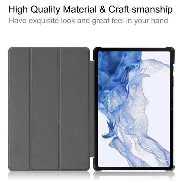 For Samsung Galaxy Tab S9 Custer Pure Color 3-Fold Holder Smart Leatherette Tablet Case(Black)