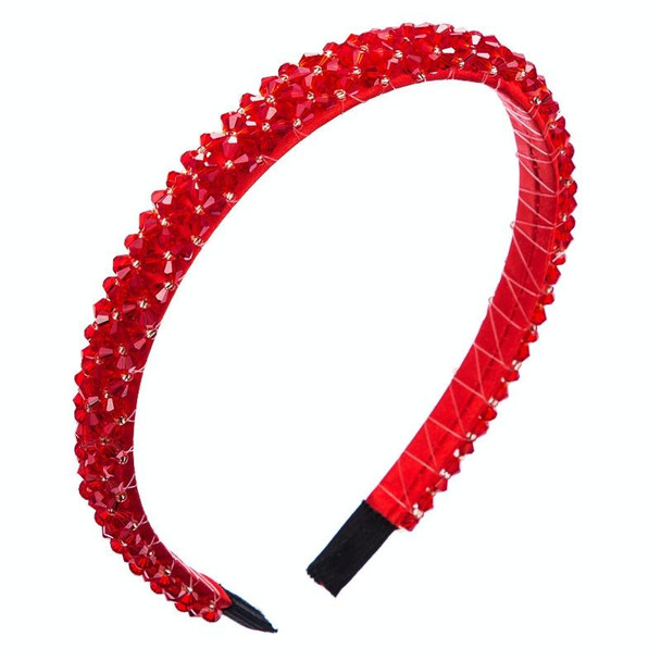 2 PCS Handmade Fine-edged Fabric Headband Crystal Headband(Red)