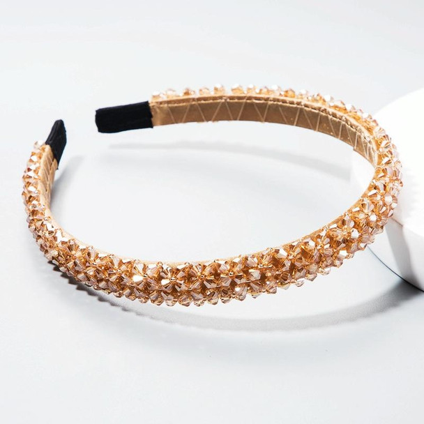 2 PCS Handmade Fine-edged Fabric Headband Crystal Headband(Khaki)