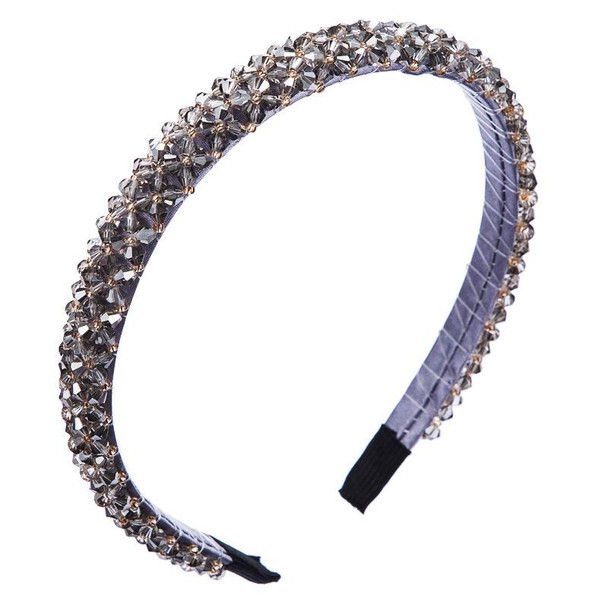 2 PCS Handmade Fine-edged Fabric Headband Crystal Headband(Gray)