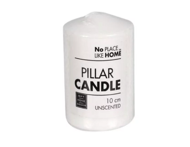 1x Candle pillar round wht 10x7cm u/scent