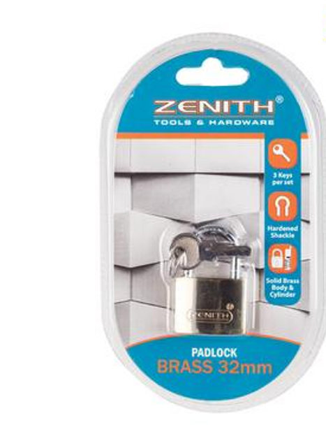 Padlock Zenith brass 32mm Carded