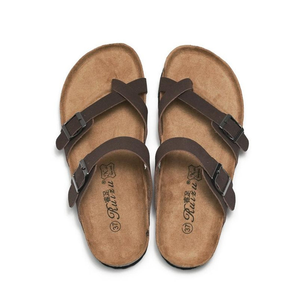 Ruizu Couple Cork Slippers Beach Shoes Flip Flops, Size: 41(Brown)