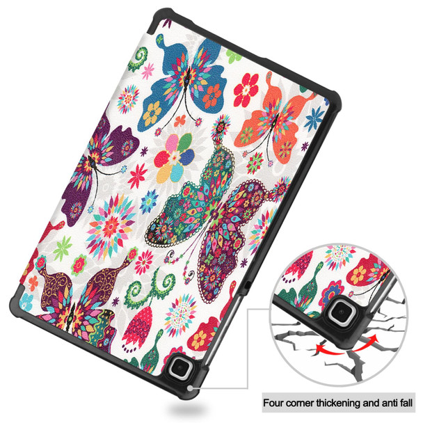 Samsung Galaxy Tab A7 Lite T225 Colored Drawing Pattern Horizontal Flip Leather Case with Three-folding Holder(Color Butterfly)