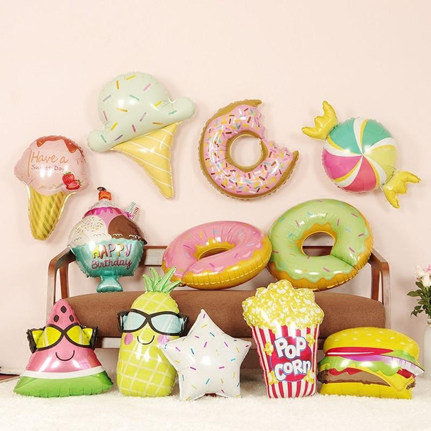 4 PCS Doughnut Candy Ice Cream Shaped Foil Balloons Happy Birthday Decorations Big Inflatable Helium(Pink Ice cream)