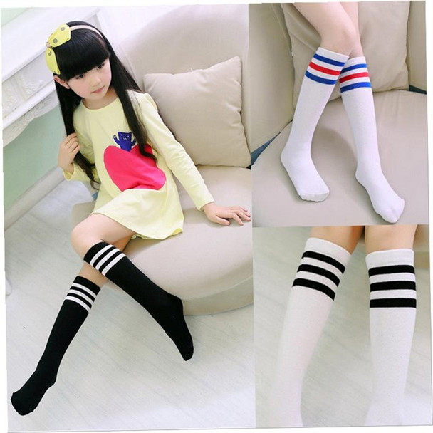 High Knee Socks Stripes Cotton Sports School Skate Long Socks for Kids(White+Red Strip)