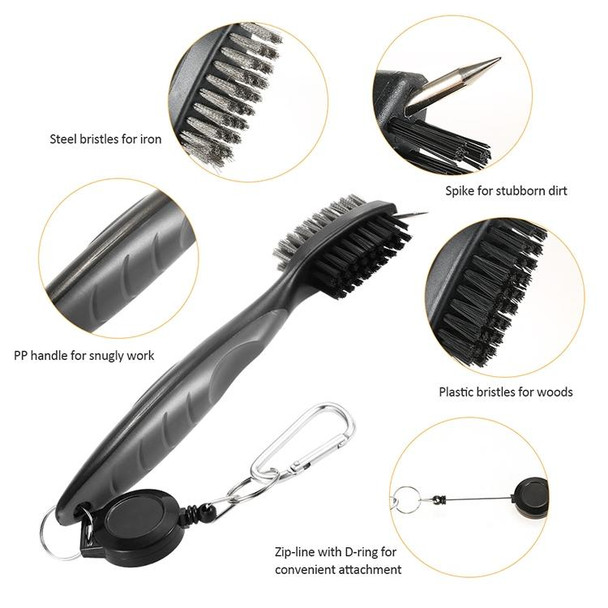 2 PCS Golf Club Brush Ball Slot Cleaning Brush Cleaning Set(Black)