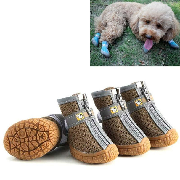 4 PCS / Set Breathable Non-slip Wear-resistant Dog Shoes Pet Supplies, Size: 3.3x4cm(Khaki)