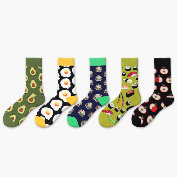 5 Pairs Fruit Food Socks Short  Funny Cotton Socks(Omelette)