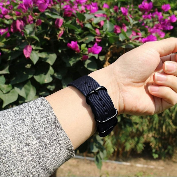 Washable Nylon Canvas Watchband, Band Width:20mm(Dark Blue with Black Ring Buckle)