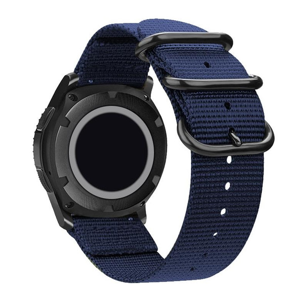 Washable Nylon Canvas Watchband, Band Width:20mm(Dark Blue with Black Ring Buckle)