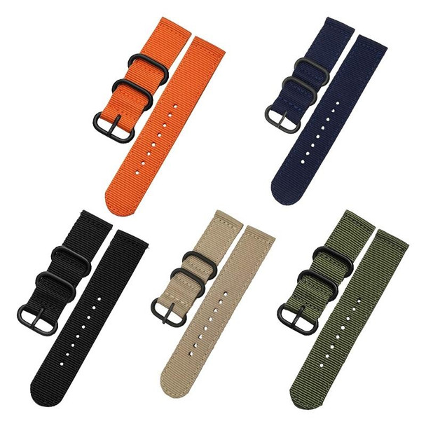 Washable Nylon Canvas Watchband, Band Width:18mm(Khaki with Black Ring Buckle)