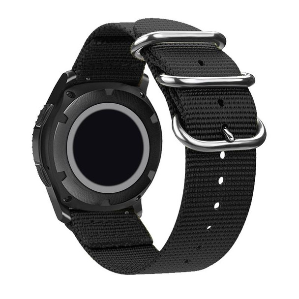 Washable Nylon Canvas Watchband, Band Width:24mm(Black with Silver Ring Buckle)