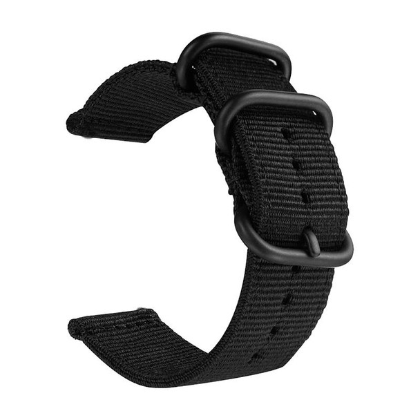 Washable Nylon Canvas Watchband, Band Width:24mm(Black with Black Ring Buckle)