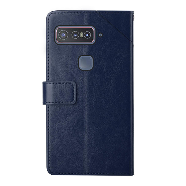 Asus Smartphone for Snapdragon Insiders Y Stitching Horizontal Flip Leatherette Phone Case(Blue)