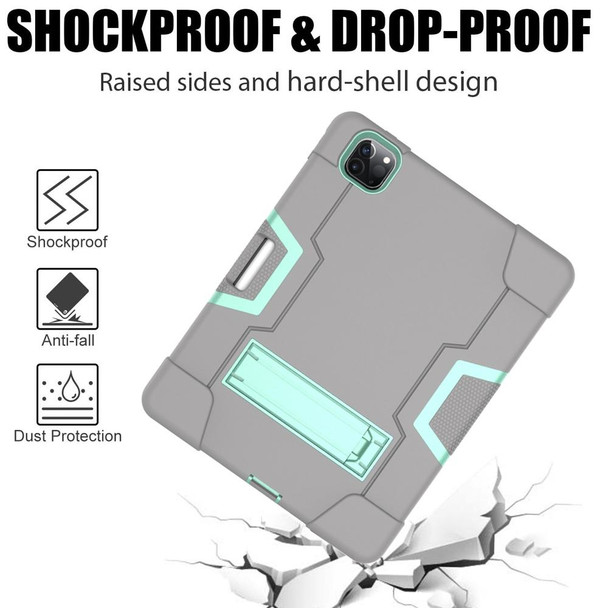 Contrast Color Robot Shockproof Silicone + PC Protective Case with Holder & Pen Slot - iPad Pro 12.9 (2018) / (2020)(Grey + Mint Green)