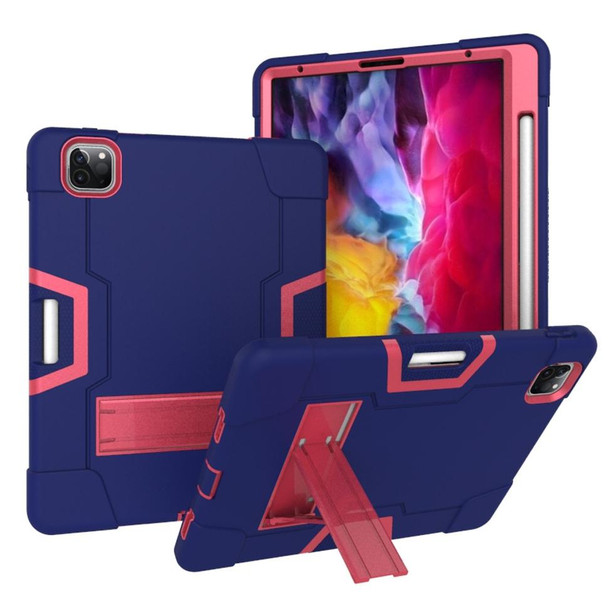 Contrast Color Robot Shockproof Silicone + PC Protective Case with Holder & Pen Slot - iPad Pro 12.9 (2018) / (2020)(Navy Blue + Rose Red)