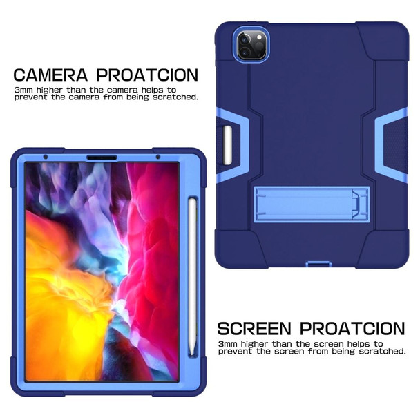 Contrast Color Robot Shockproof Silicone + PC Protective Case with Holder & Pen Slot - iPad Pro 12.9 (2018) / (2020)(Navy Blue + Blue)