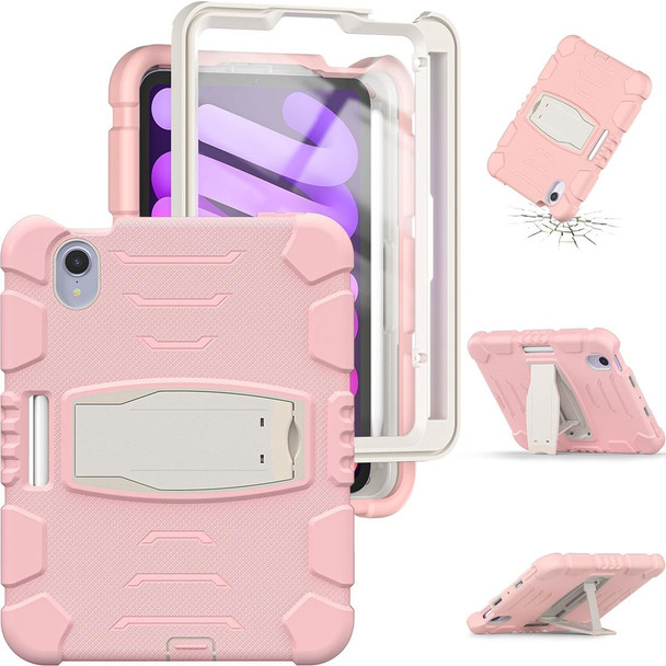 3-Layer Protection Screen Frame + PC + Silicone Shockproof Combination Tablet Case with Holder - iPad mini 6(Cherry Blossoms Pink)