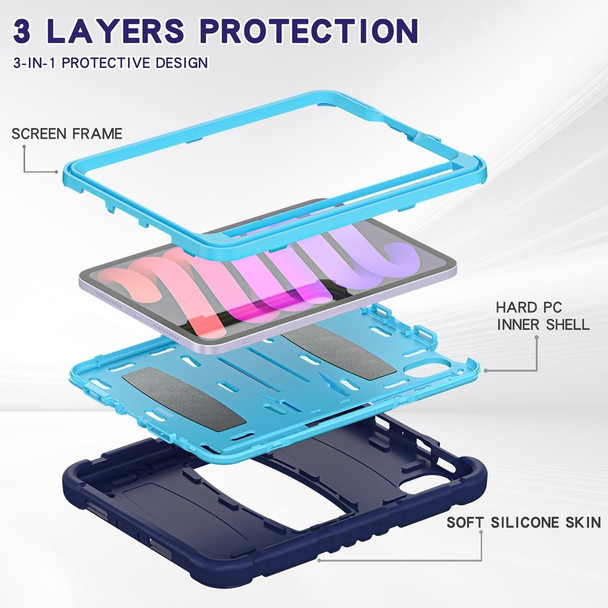 3-Layer Protection Screen Frame + PC + Silicone Shockproof Combination Tablet Case with Holder - iPad mini 6(NavyBlue+Blue)