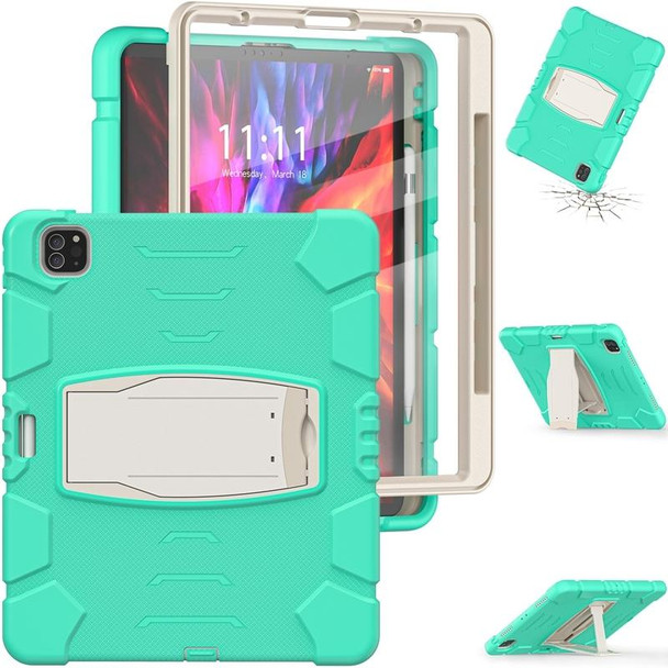 3-Layer Protection  Screen Frame + PC + Silicone Shockproof Combination Tablet Case with Holder - iPad Pro 12.9 2020(Mint Green)