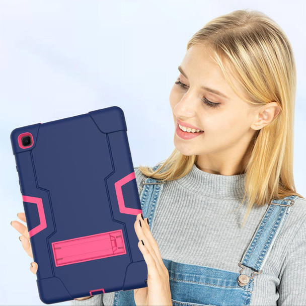 Samsung Galaxy Tab A7 10.4 (2020) T500 Contrast Color Robot Shockproof Silicon + PC Protective Case with Holder(Navy Blue + Rose Red)