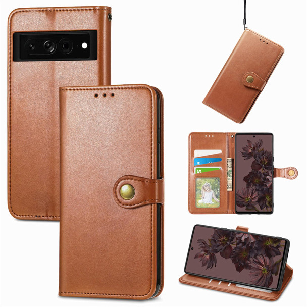 Google Pixel 7 Pro 5G Retro Solid Color Buckle Leather Phone Case(Brown)