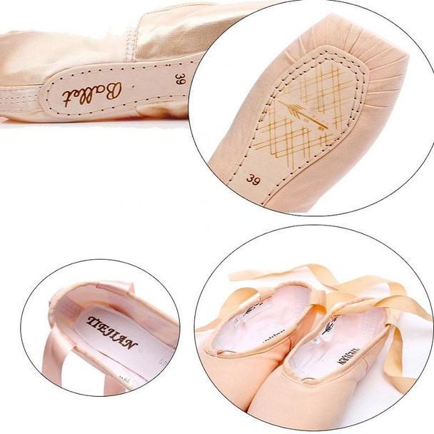 Ballet Lace Pointe Shoes Professional Flat Dance Shoes, Size: 32(Satin Nude)