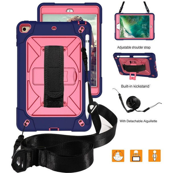 Contrast Color Silicone + PC Combination Case with Holder - iPad mini 3(Navy Blue + Rose Red)