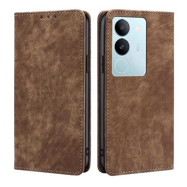 For vivo S17 5G / S17 Pro 5G RFID Anti-theft Brush Magnetic Leatherette Phone Case(Brown)