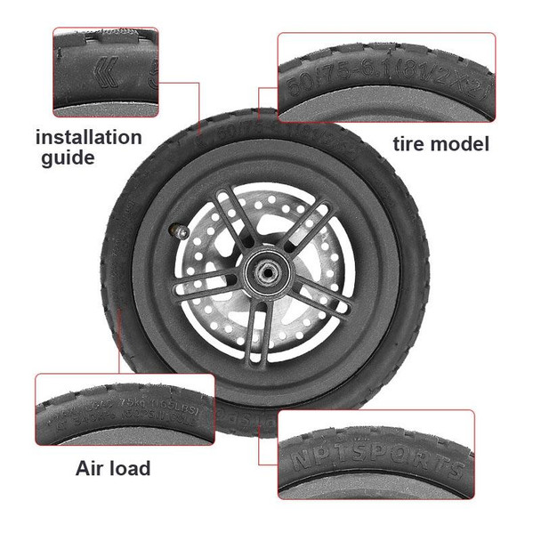 2 PCS 8.5 Inch Off-Road Tubeless Vacuum Tire with Gas Nozzle for Xiaomi M365/Pro/1S Electric Scooter