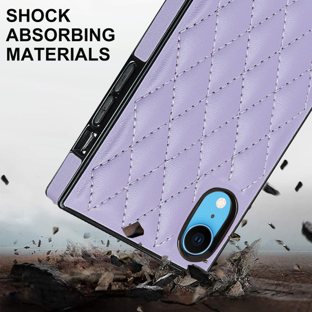 Elegant Rhombic Pattern Microfiber Leatherette +TPU Shockproof Case with Crossbody Strap Chain - iPhone XR(Purple)