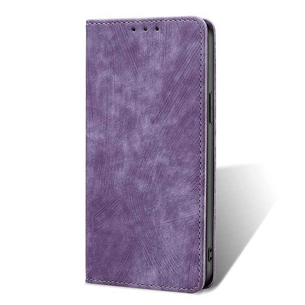 For ZTE Blade A53 4G RFID Anti-theft Brush Magnetic Leather Phone Case(Purple)