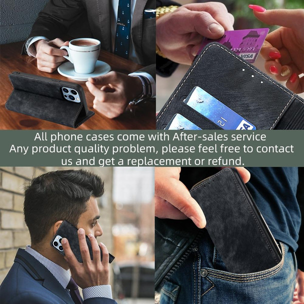 For ZTE Blabe V41 Smart 4G RFID Anti-theft Brush Magnetic Leather Phone Case(Black)