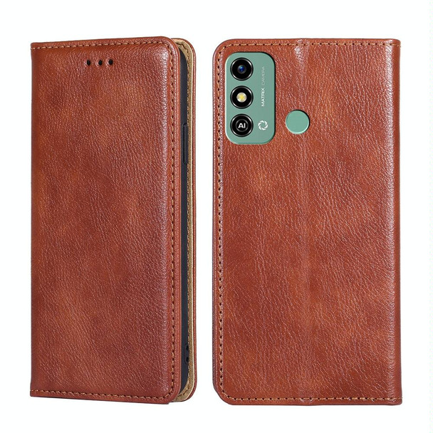 For ZTE Blade A53 4G Gloss Oil Solid Color Magnetic Leather Phone Case(Brown)