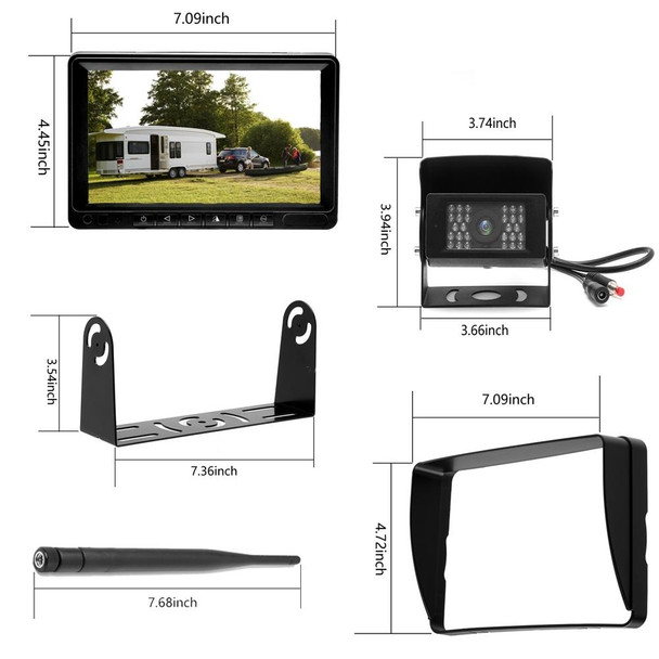 K0232 7 inch 140 Degrees Wide Angle HD Car Rear View Backup Dual Cameras Rearview Monitor Split Screen