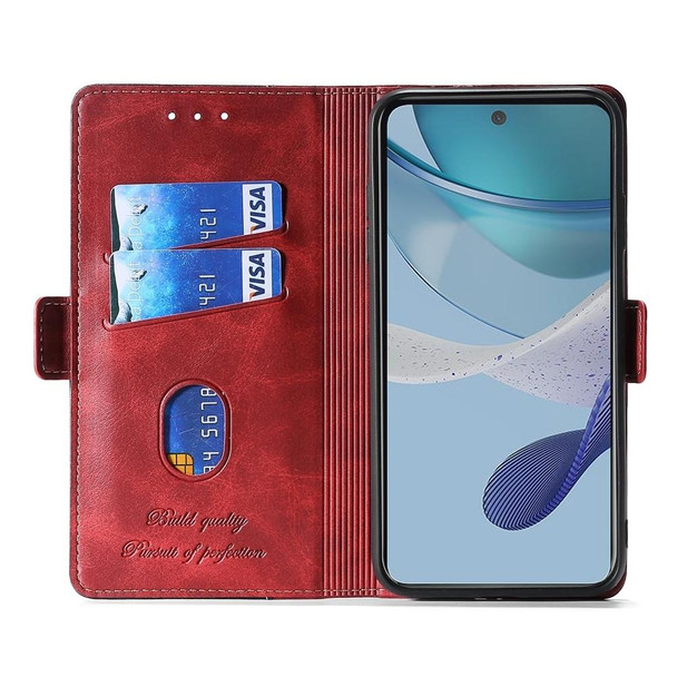 For ZTE Blade A53 4G Contrast Color Side Buckle Leather Phone Case(Purple + Rose Red)